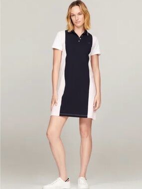 Tommy Hilfiger Vertical Colorblock Polo Dress In Optic White Th Multi Sz XS